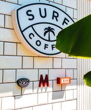 Surf Coffee front desk sign in Brick NJ